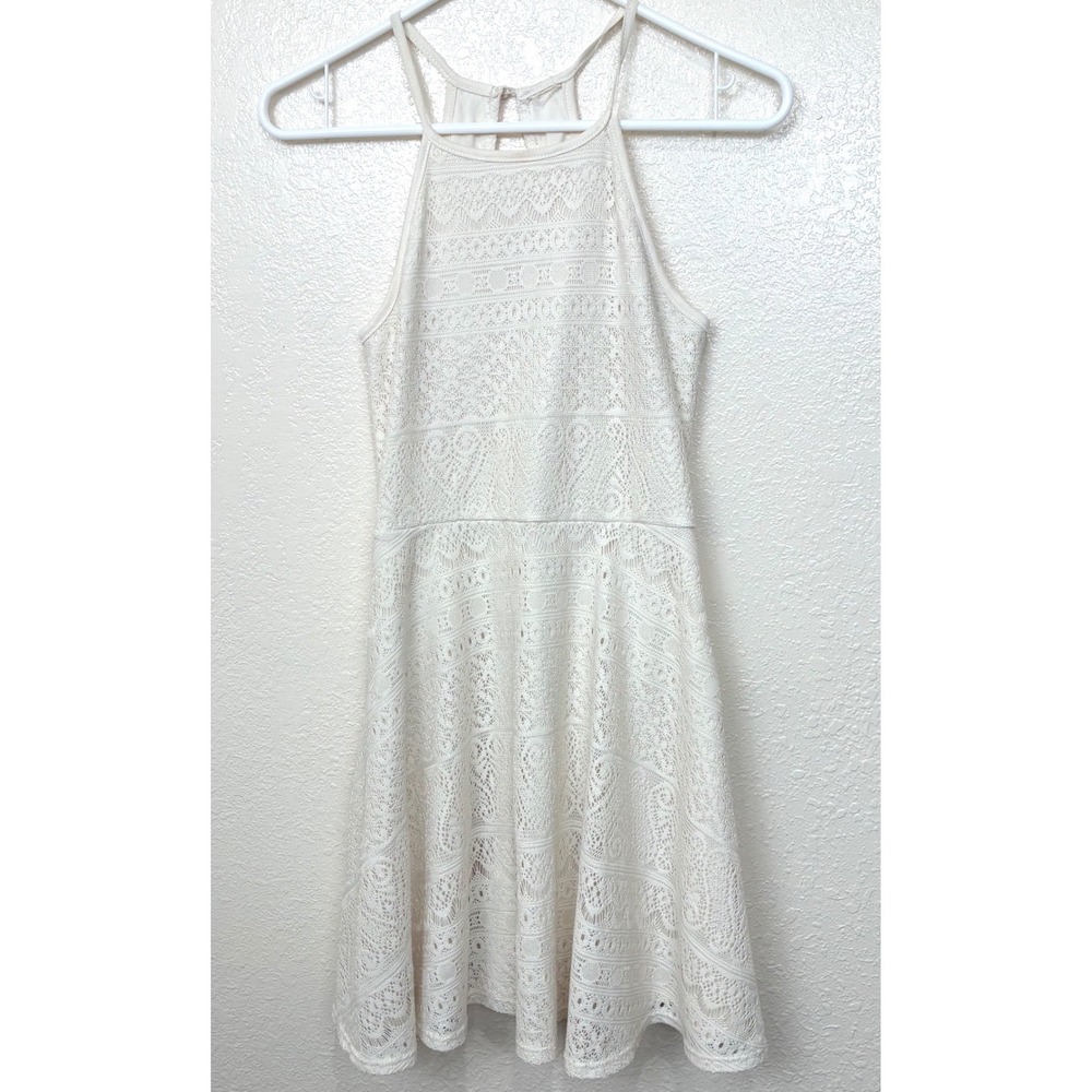 Boho Ivory White Lace Halter Neck Skater Dress Sleeveless Fit Flare Target Mini